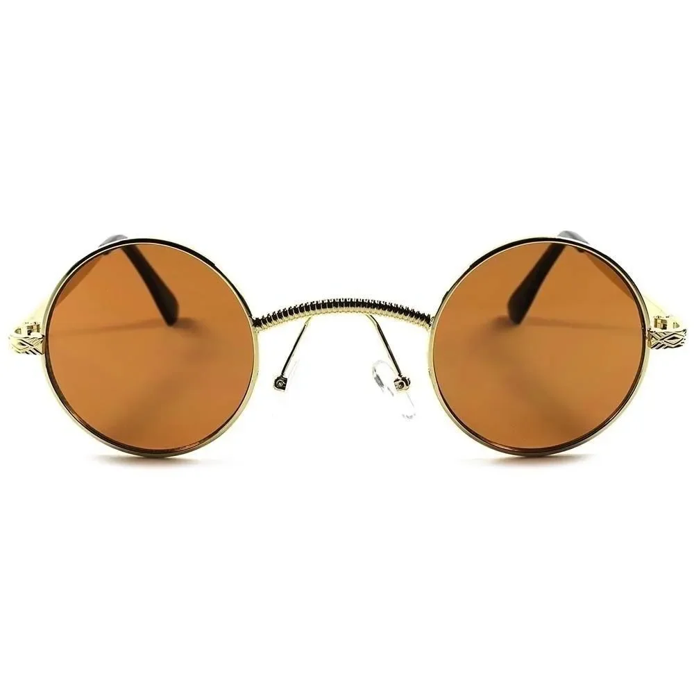 Gold Brown Lens Vintage Retro Old Fashion Lennon Mens Womens Round Sunglasses